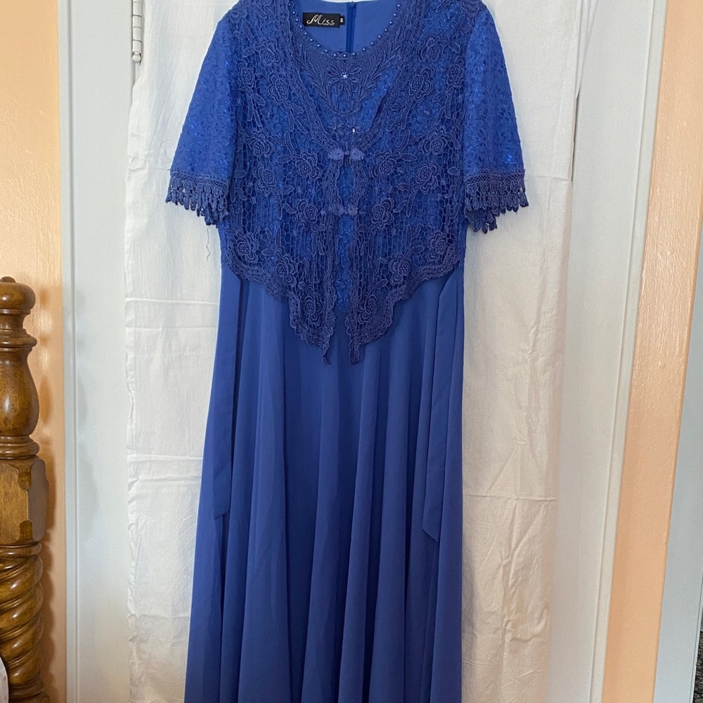 Chic Blue Lace Maxi Dress by Alex Evenings